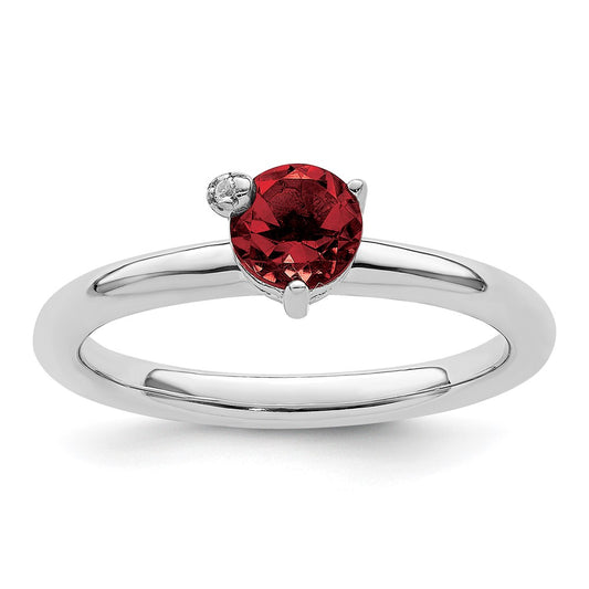 Sterling Silver Rhodium Plated Polished Garnet & White Topaz Ring