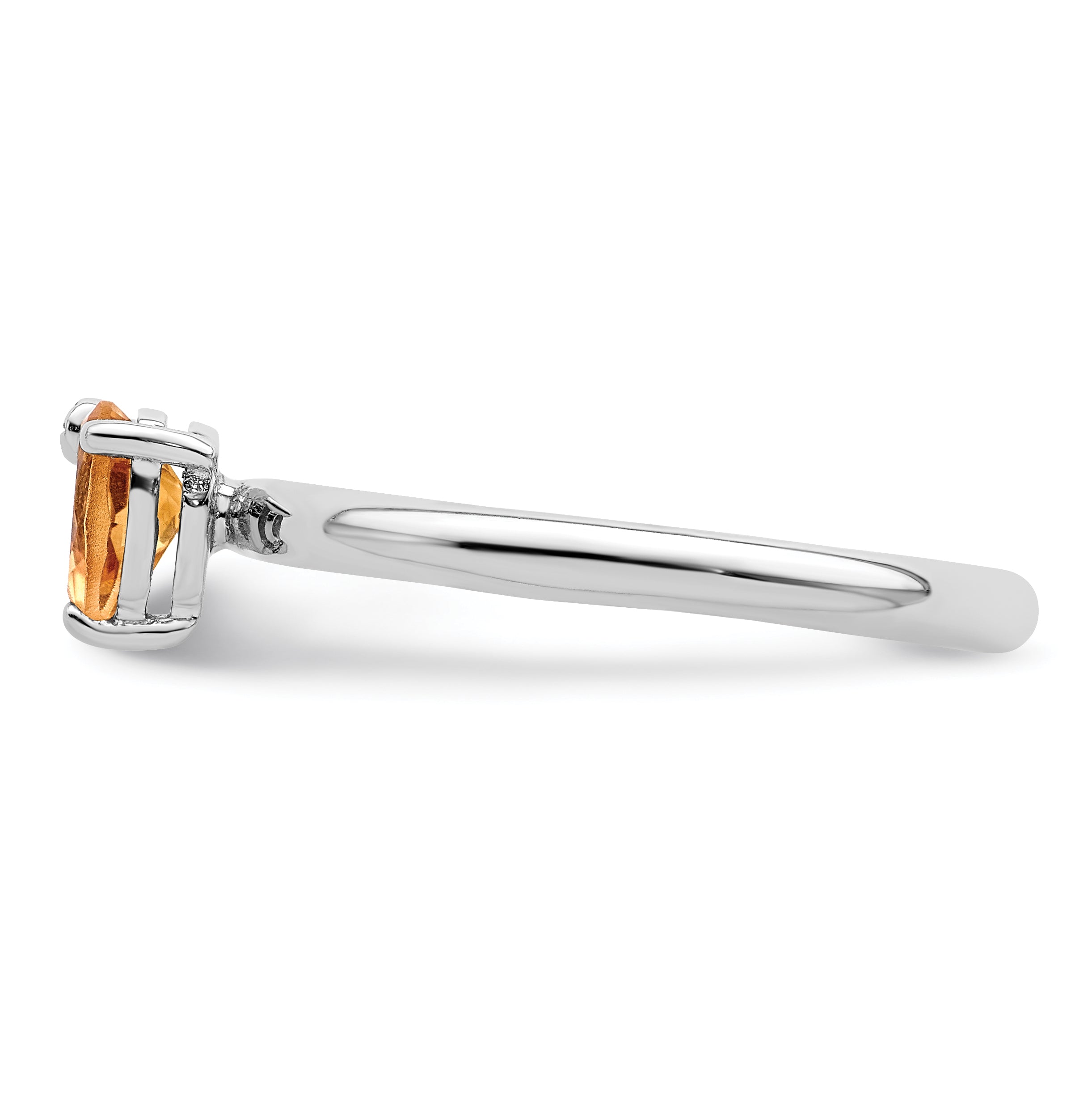 Sterling Silver Rhodium Plated Polished Pear Citrine & White Topaz Ring