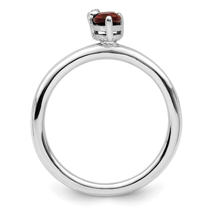 Sterling Silver Rhodium Plated Polished Pear Garnet & White Topaz Ring