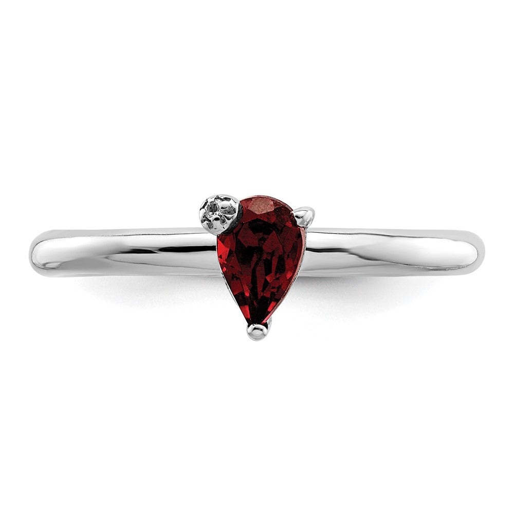 Sterling Silver Rhodium Plated Polished Pear Garnet & White Topaz Ring