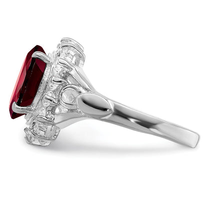 Sterling Silver Rhodium Plated Garnet & Cz Ring (Size 8 Only)