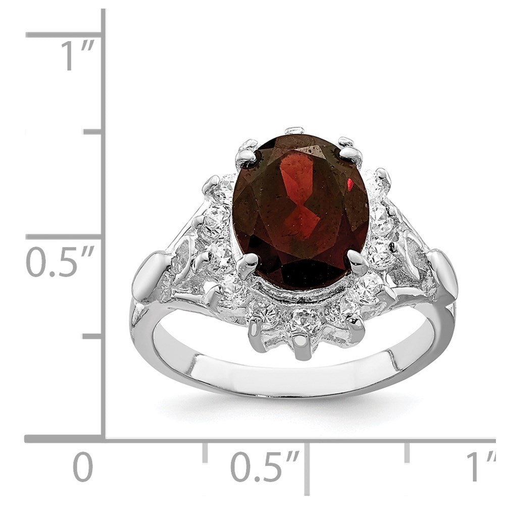 Sterling Silver Rhodium Plated Garnet & Cz Ring (Size 8 Only)