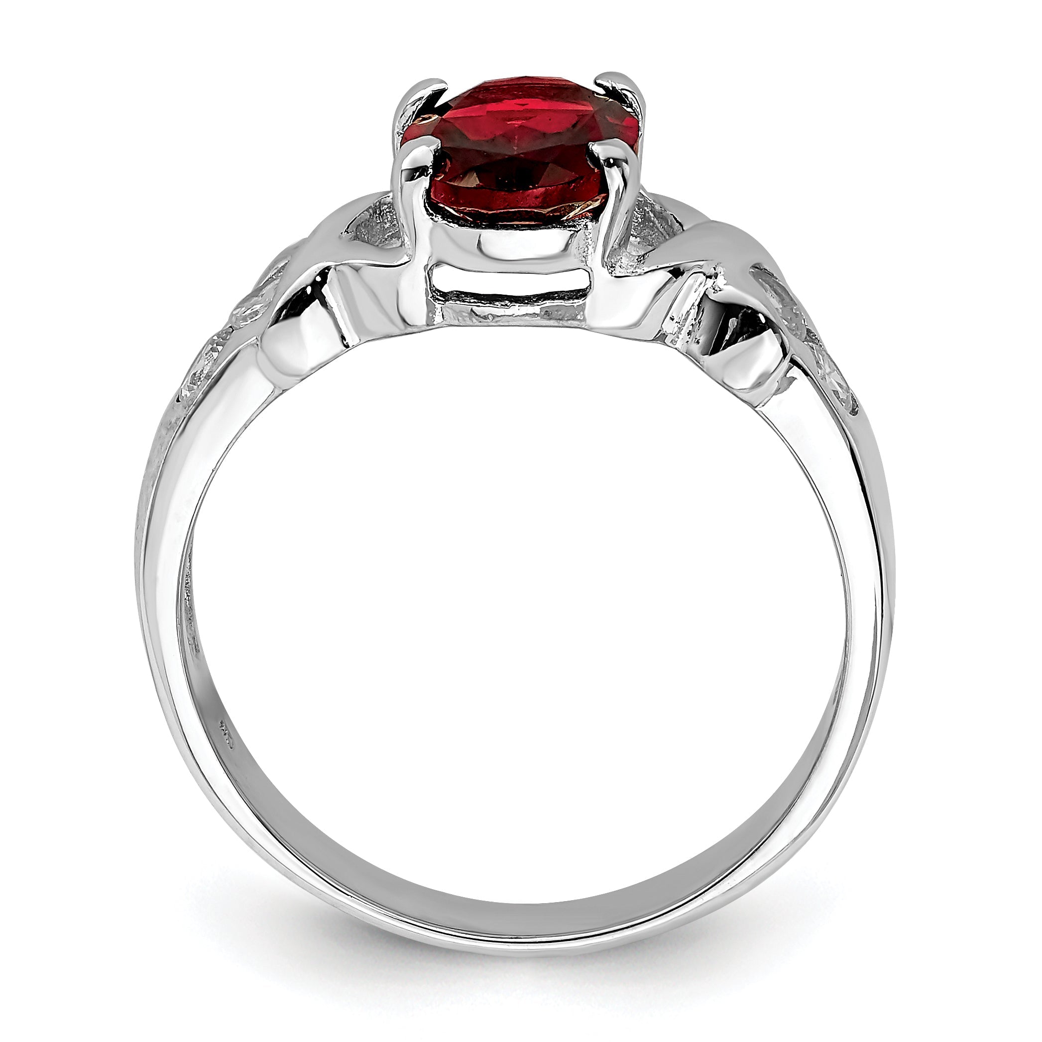 Sterling Silver Rhodium Plated Garnet & Cz Ring