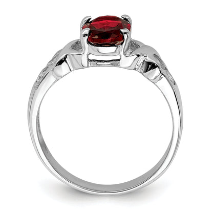 Sterling Silver Rhodium Plated Garnet & Cz Ring