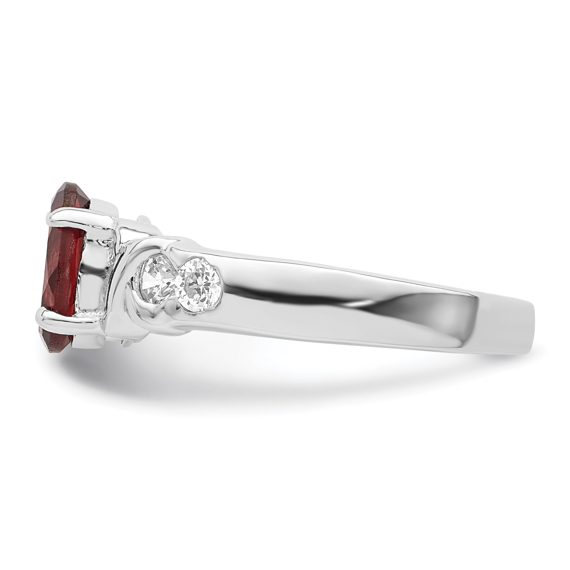 Sterling Silver Rhodium Plated Garnet & Cz Ring