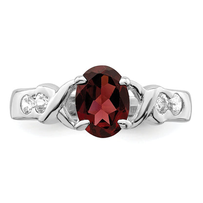 Sterling Silver Rhodium Plated Garnet & Cz Ring