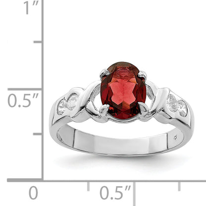 Sterling Silver Rhodium Plated Garnet & Cz Ring