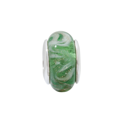 Sterling Silver Reflections Lt. Green/Tan Swirl Hand-Blown Glass Bead
