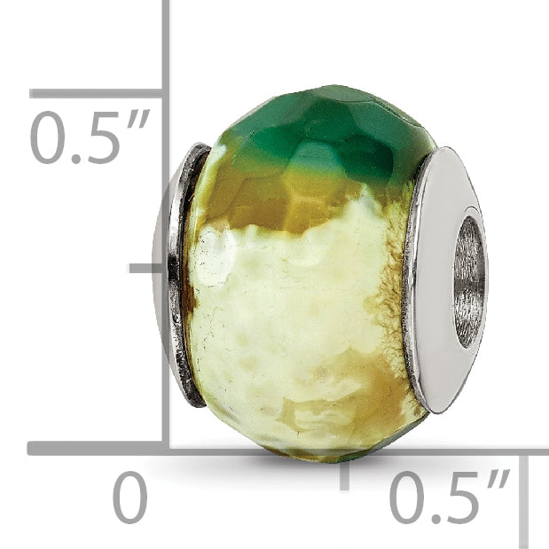 Sterling Silver Reflections Green Cracked Agate W/Shell Stone Bead