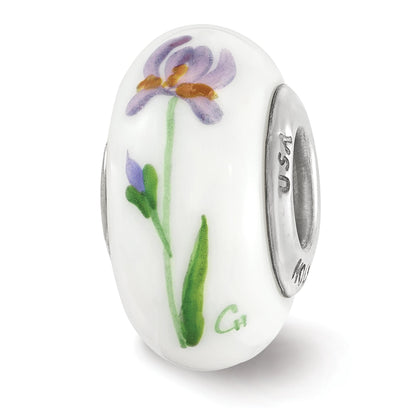 Sterling Silver Ster.Silver Reflections Hand Painted Delta Phi Epsilon Fenton Glass Bead