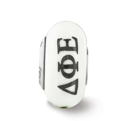 Sterling Silver Ster.Silver Reflections Hand Painted Delta Phi Epsilon Fenton Glass Bead