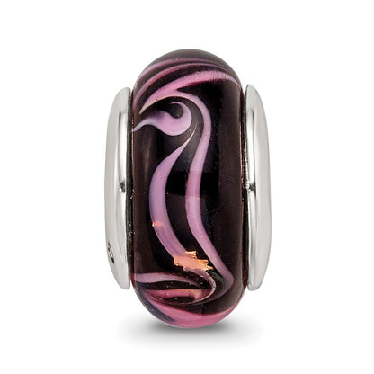 Sterling Silver Reflections Black/Pink Hand-Blown Glass Bead