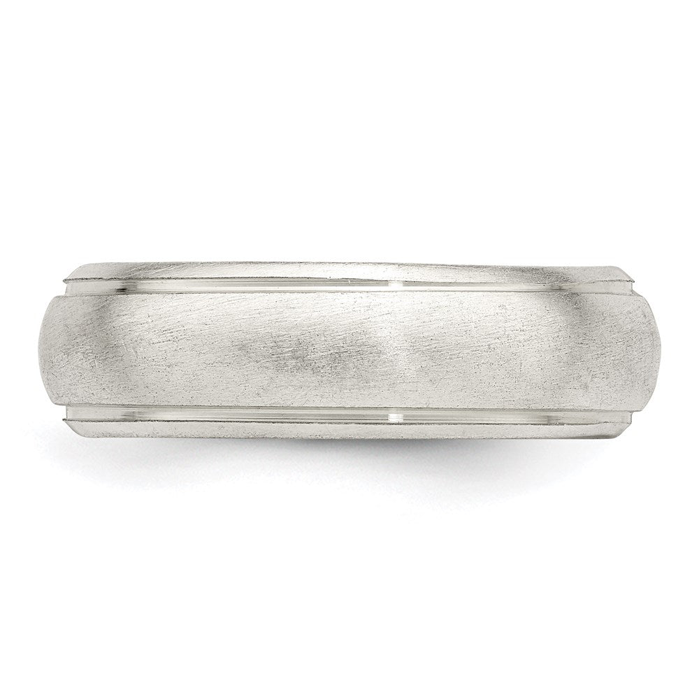 Sterling Silver 6mm Satin Half Round With Edge Lines Size 5 Band (Size 5 Only)