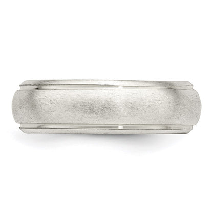 Sterling Silver 6mm Satin Half Round With Edge Lines Size 5 Band (Size 5 Only)