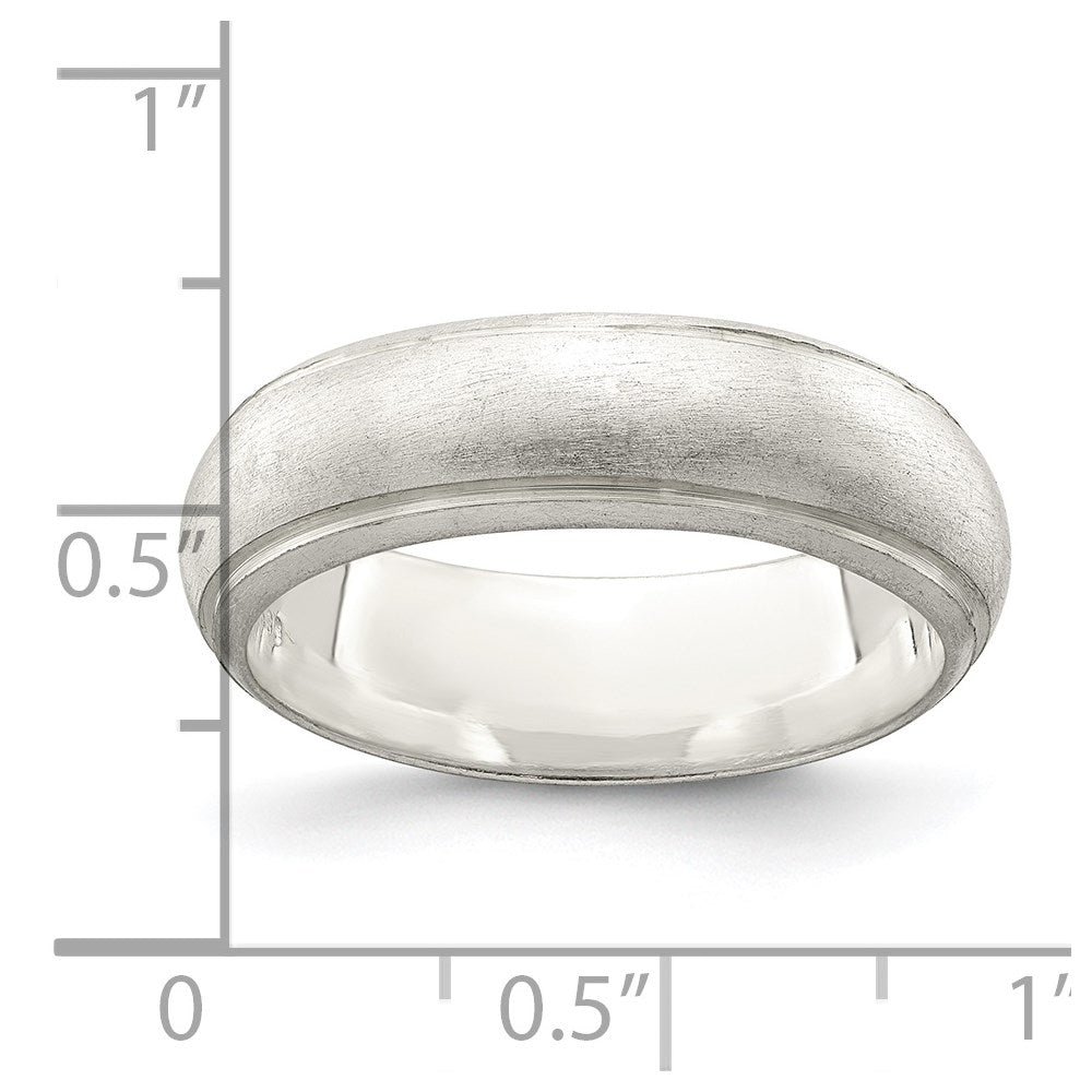Sterling Silver 6mm Satin Half Round With Edge Lines Size 5 Band (Size 5 Only)