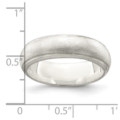 Sterling Silver 6mm Satin Half Round With Edge Lines Size 5 Band (Size 5 Only)