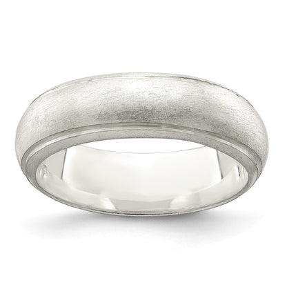 Sterling Silver 6mm Satin Half Round With Edge Lines Size 5 Band (Size 5 Only)