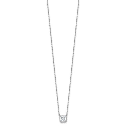 Sterling Silver Rhodium-Plated CZ 19 Stone 16in w/2in Ext. Square Necklace