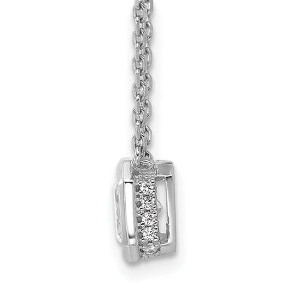 Sterling Silver Rhodium-Plated CZ 19 Stone 16in w/2in Ext. Square Necklace