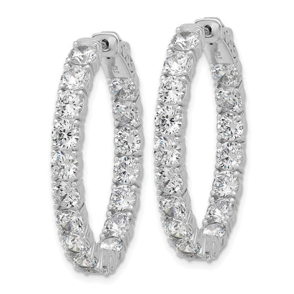 Sterling Silver Rhodium-Plated CZ in and Out Hinged Hoop Earrings