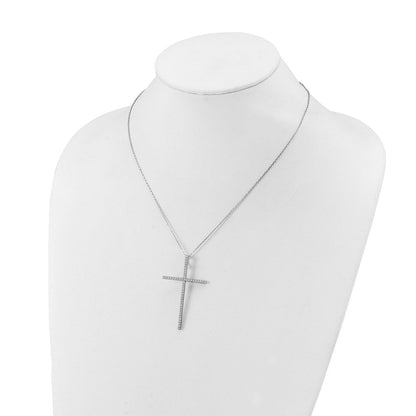 Sterling Silver Rhodium-Plated CZ 16in w/2in Ext. Cross Necklace