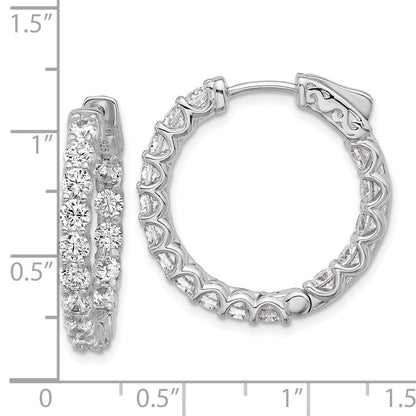 Sterling Silver Rhodium-Plated CZ in and Out Hinged Hoop Earrings