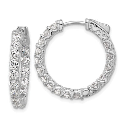 Sterling Silver Rhodium-Plated CZ in and Out Hinged Hoop Earrings