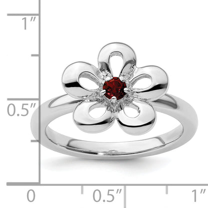 Sterling Silver Stackable Expressions Polished Garnet Flower Ring