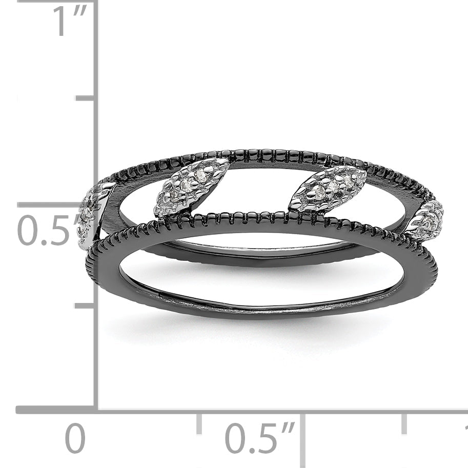 Sterling Silver Stackable Expressions Ruthenium Plated Diamond Jacket Ring