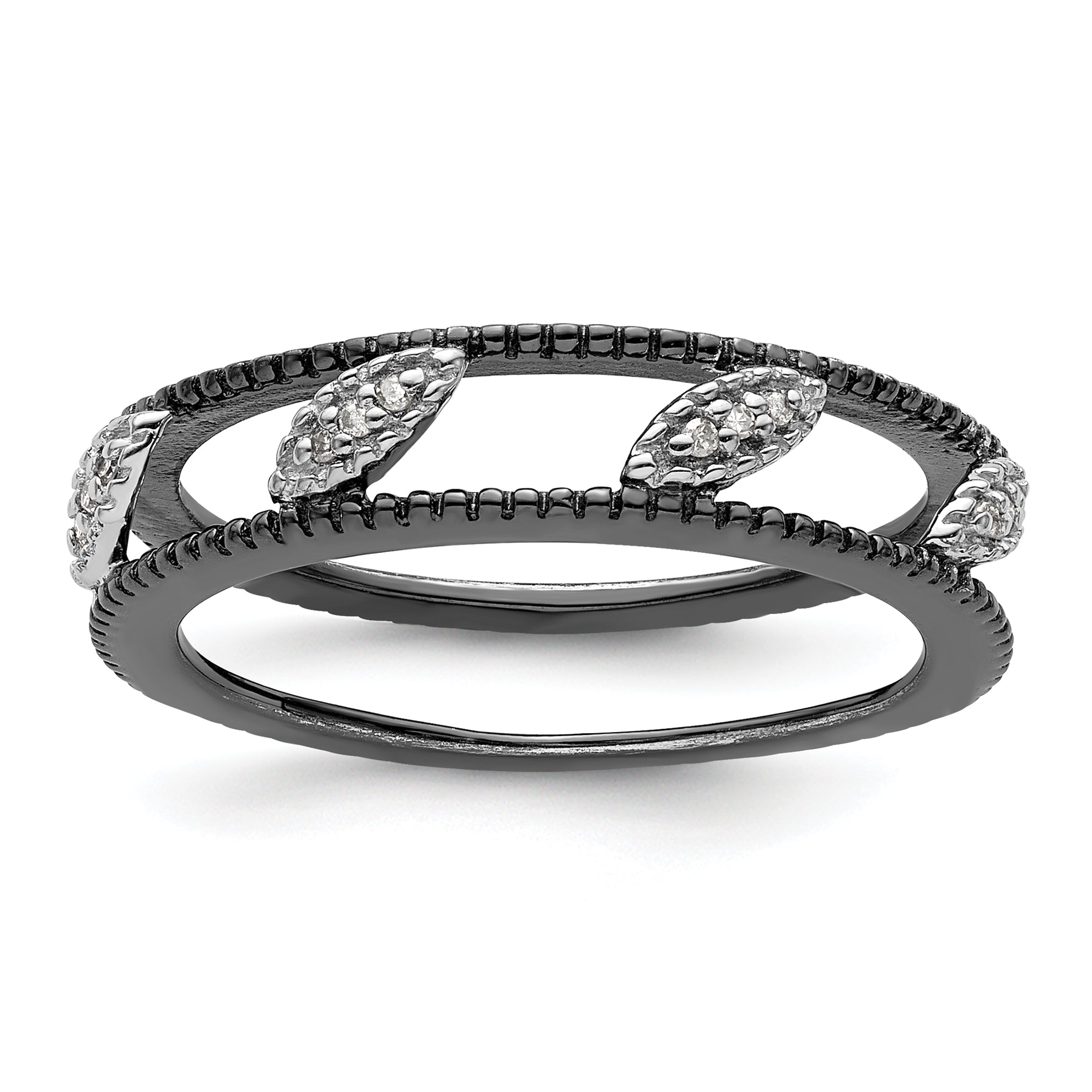 Sterling Silver Stackable Expressions Ruthenium Plated Diamond Jacket Ring