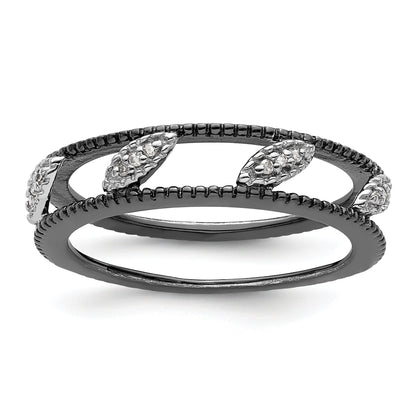 Sterling Silver Stackable Expressions Ruthenium Plated Diamond Jacket Ring