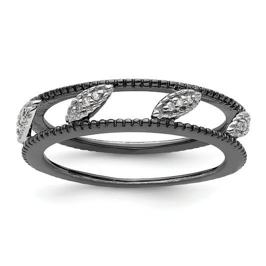 Sterling Silver Stackable Expressions Ruthenium Plated Diamond Jacket Ring