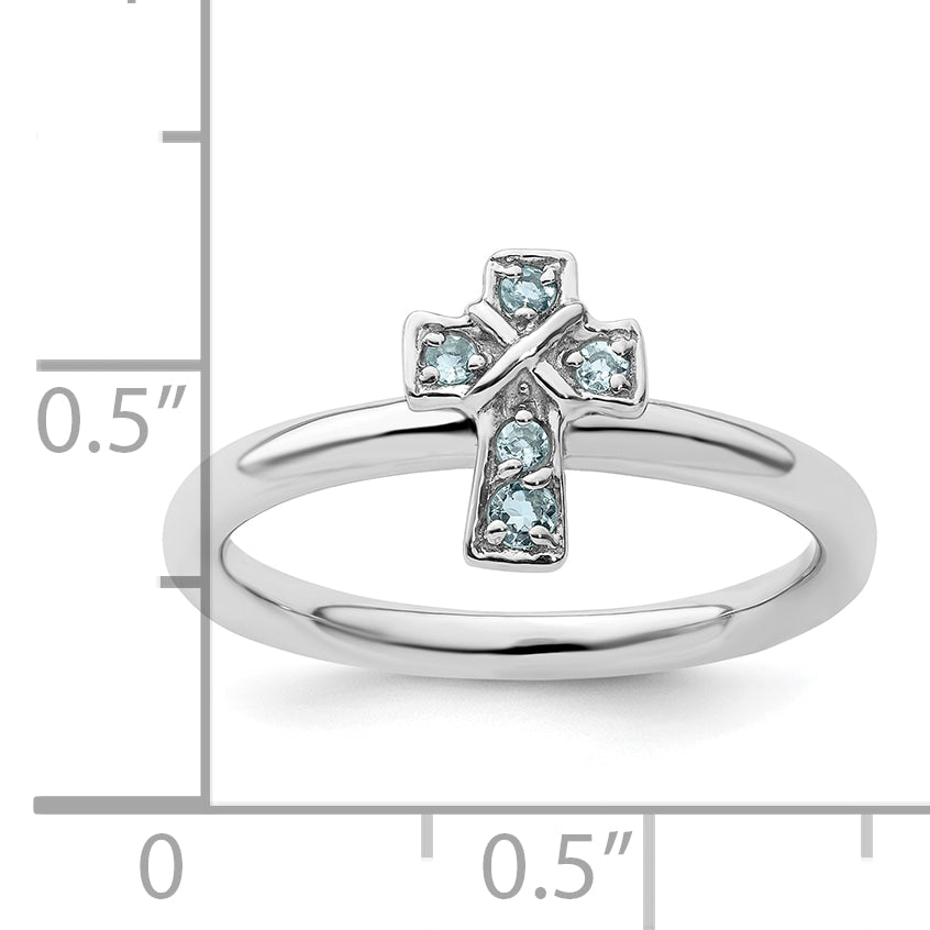 Sterling Silver Stackable Expressions Rhodium Aquamarine Cross Ring