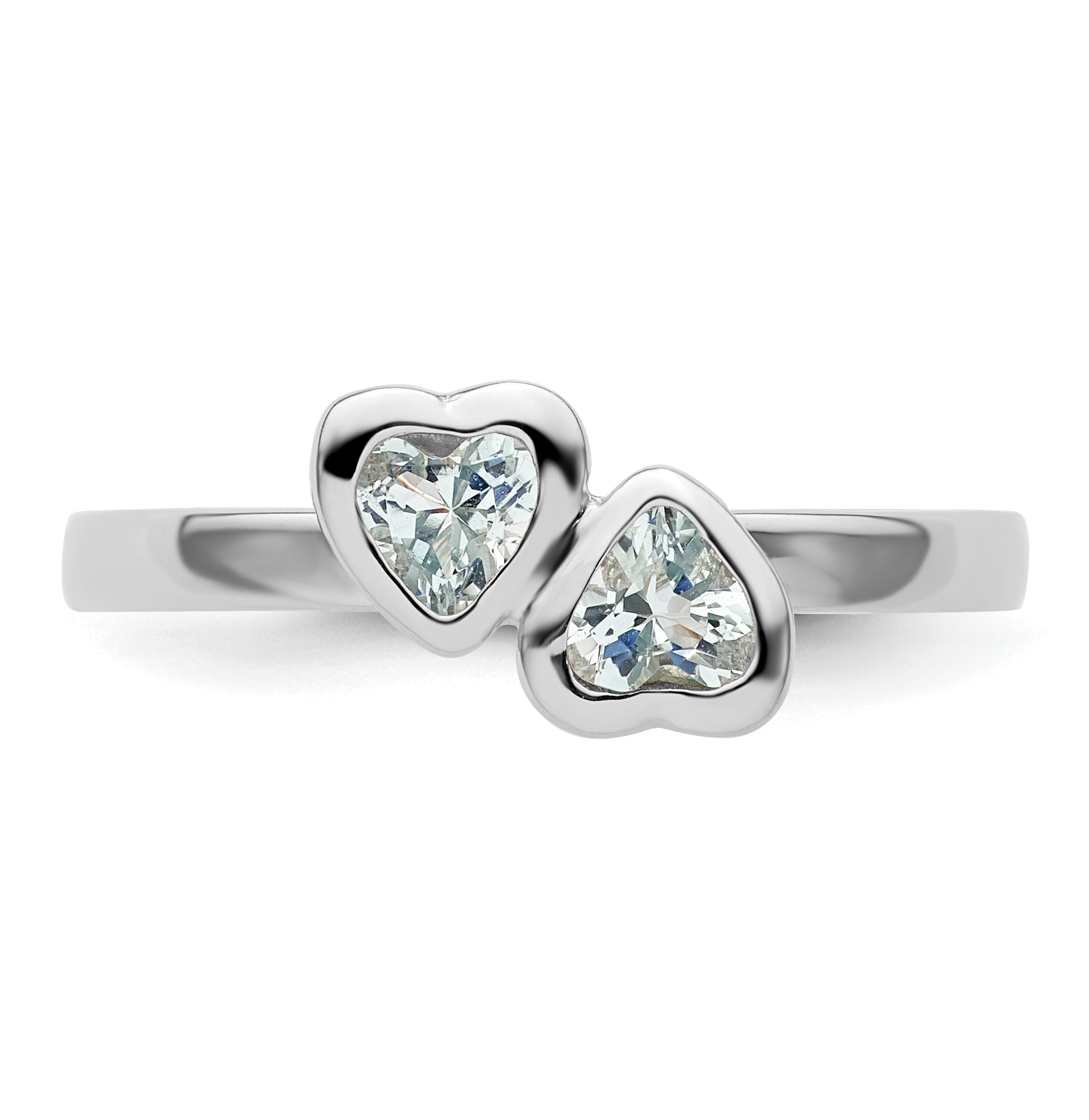 Sterling Silver Stackable Expressions Aquamarine Double Heart Ring