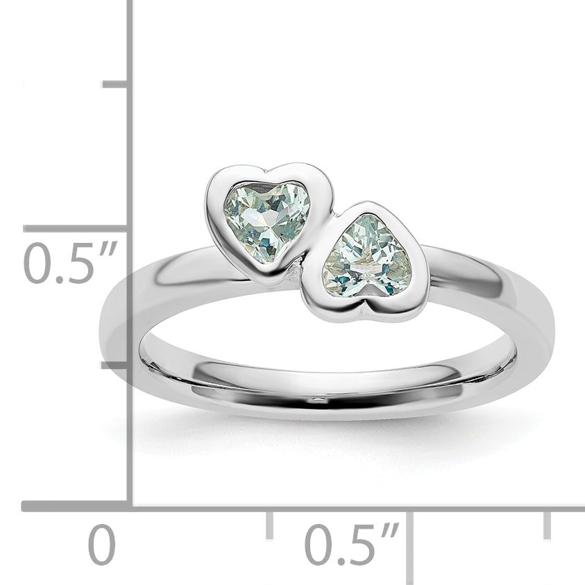 Sterling Silver Stackable Expressions Aquamarine Double Heart Ring