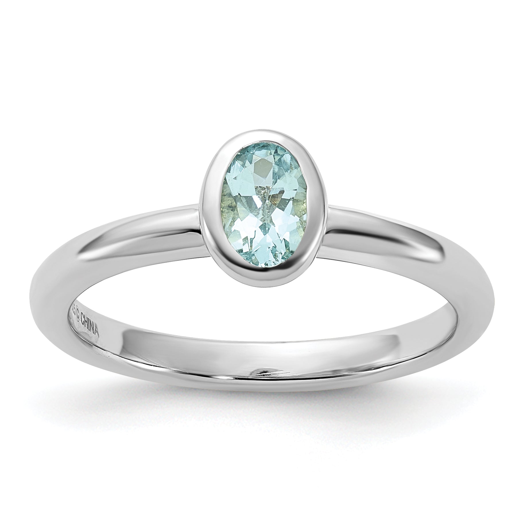 Sterling Silver Stackable Expressions Oval Aquamarine Ring