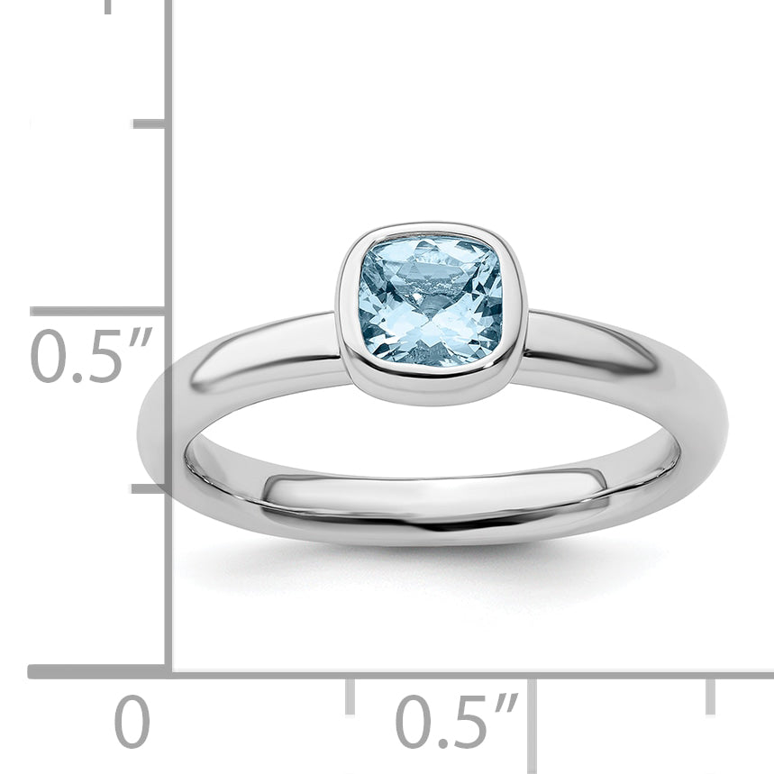Sterling Silver Stackable Expressions Cushion Cut Aquamarine Ring