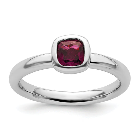 Sterling Silver Ss Stackable Expressions Cushion Cut Rhodolite Garnet Ring