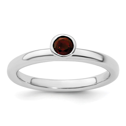 Sterling Silver Stackable Expressions High 4mm Round Garnet Ring