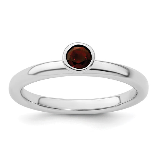 Sterling Silver Stackable Expressions High 4mm Round Garnet Ring