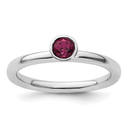 Sterling Silver Ss Stackable Expressions High 4mm Round Rhodolite Garnet Ring