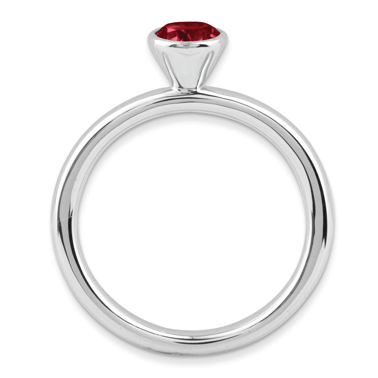 Sterling Silver Stackable Expressions High 5mm Round Rhod. Garnet Ring (Size 5 Only)