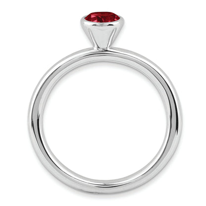 Sterling Silver Stackable Expressions High 5mm Round Rhod. Garnet Ring (Size 5 Only)