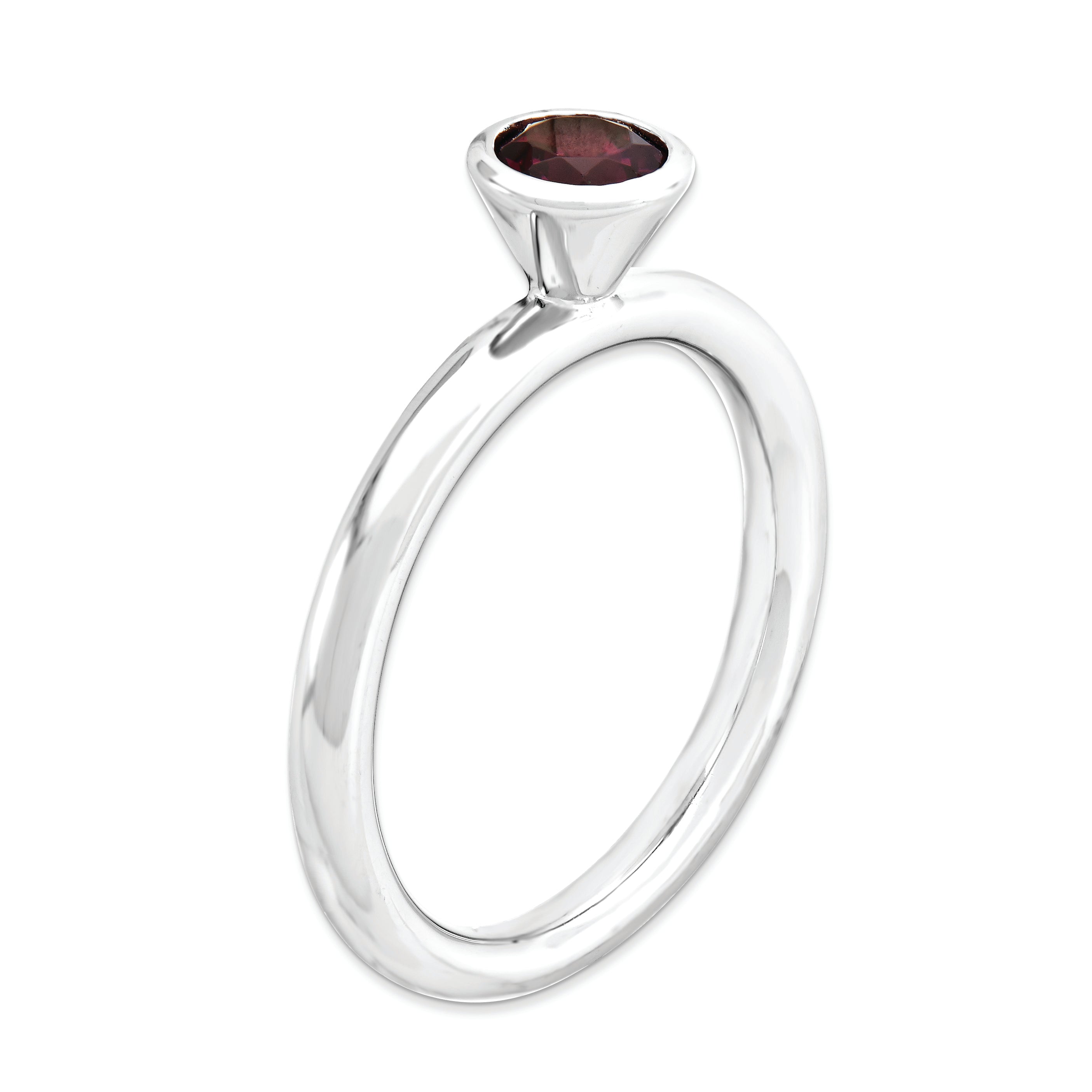 Sterling Silver Stackable Expressions High 5mm Round Rhod. Garnet Ring (Size 5 Only)