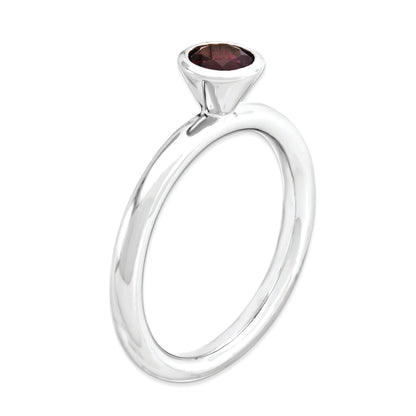 Sterling Silver Stackable Expressions High 5mm Round Rhod. Garnet Ring (Size 5 Only)