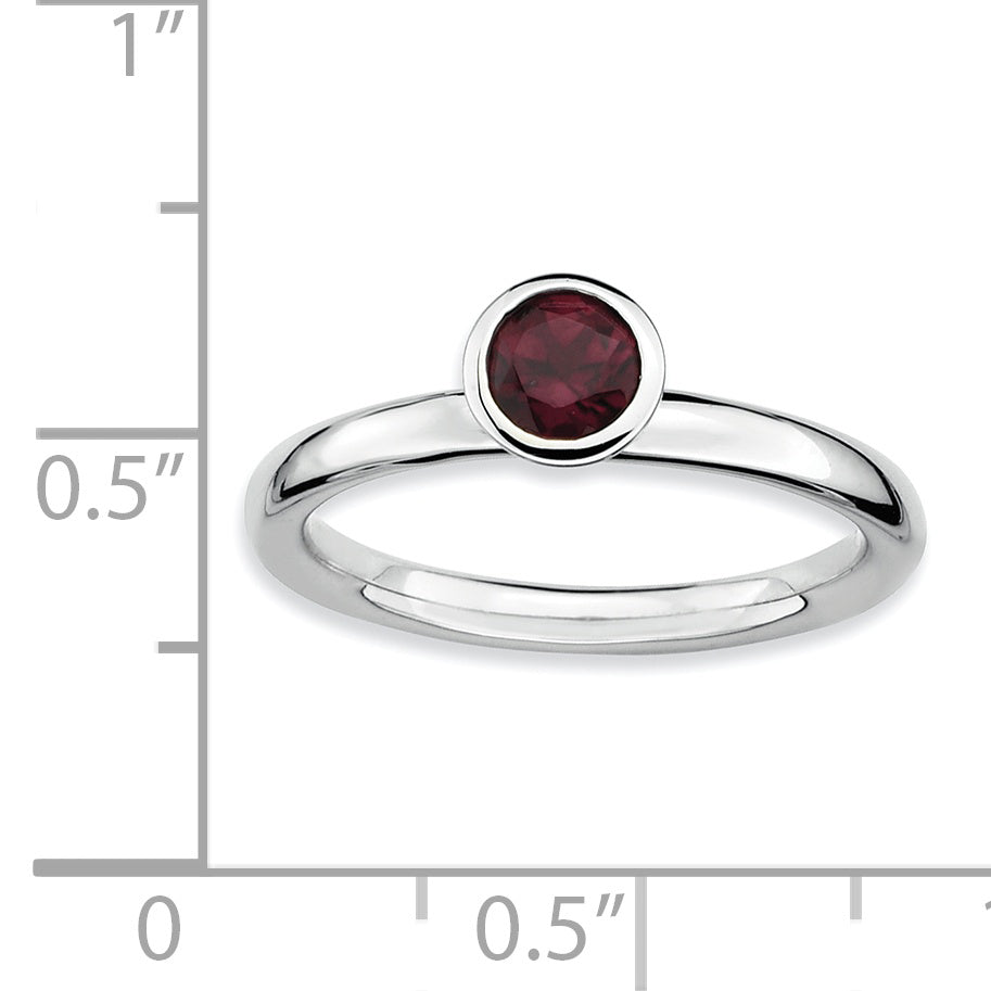Sterling Silver Stackable Expressions High 5mm Round Rhod. Garnet Ring (Size 5 Only)