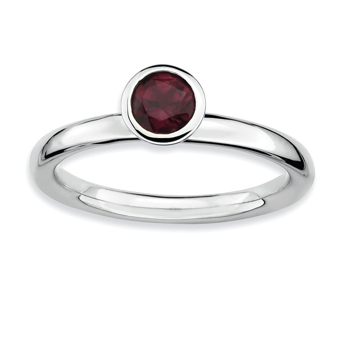 Sterling Silver Stackable Expressions High 5mm Round Rhod. Garnet Ring (Size 5 Only)