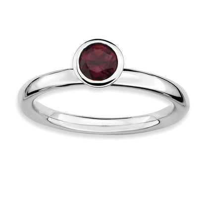 Sterling Silver Stackable Expressions High 5mm Round Rhod. Garnet Ring (Size 5 Only)