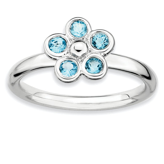 Sterling Silver Stackable Expressions Blue Topaz Flower Ring (Size 7 Only)