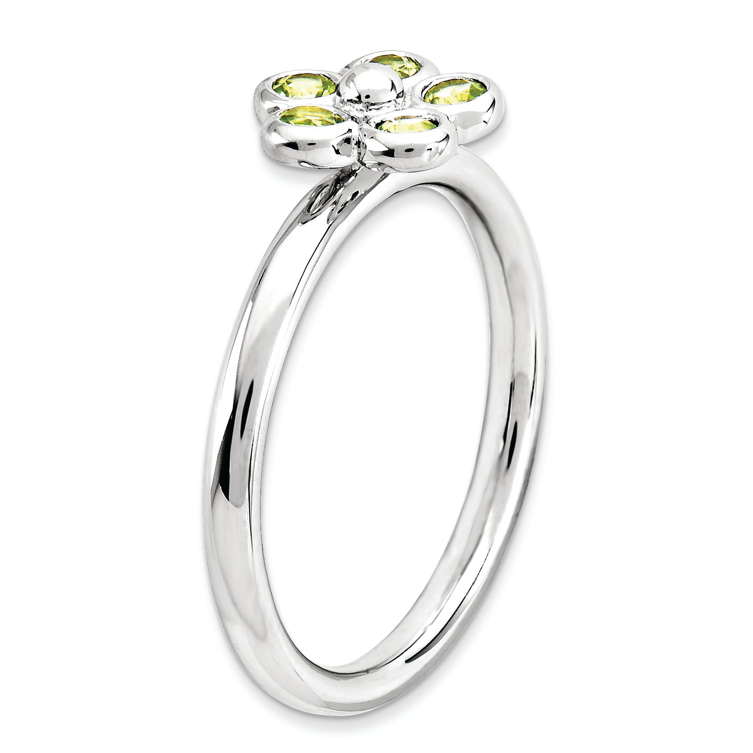 Sterling Silver Stackable Expressions Peridot Flower Ring (Size 6 Only)
